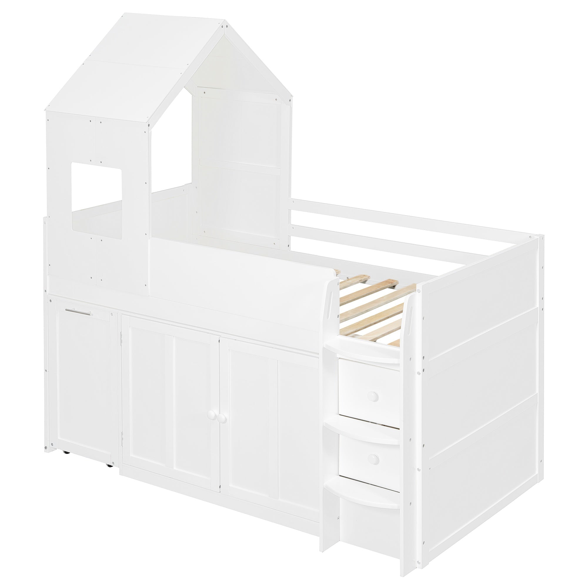 Bellemave® Twin Size Wooden Loft Bed with Desk, Drawers & Cabinets - Bellemave