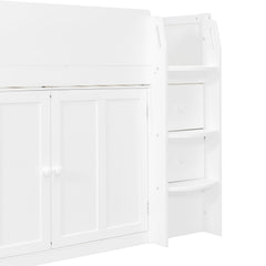 Bellemave® Twin Size Wooden Loft Bed with Desk, Drawers & Cabinets - Bellemave