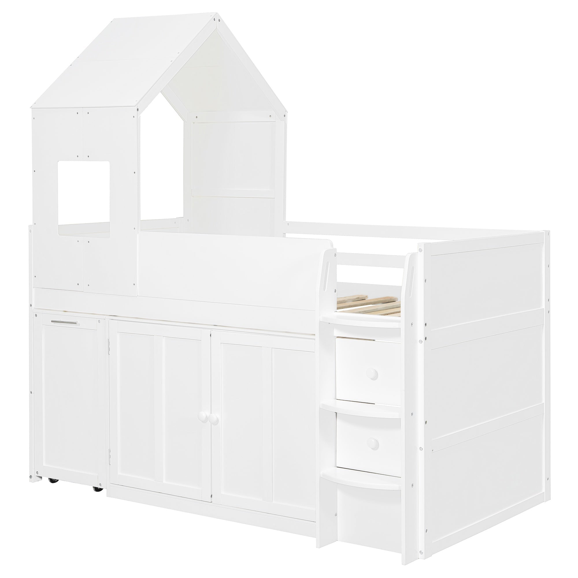 Bellemave® Twin Size Wooden Loft Bed with Desk, Drawers & Cabinets - Bellemave