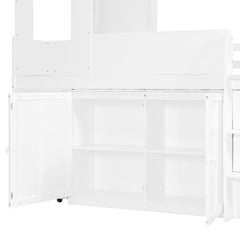 Bellemave® Twin Size Wooden Loft Bed with Desk, Drawers & Cabinets - Bellemave