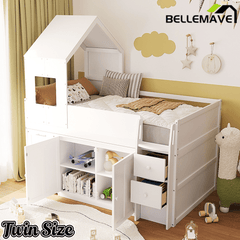 Bellemave® Twin Size Wooden Loft Bed with Desk, Drawers & Cabinets - Bellemave