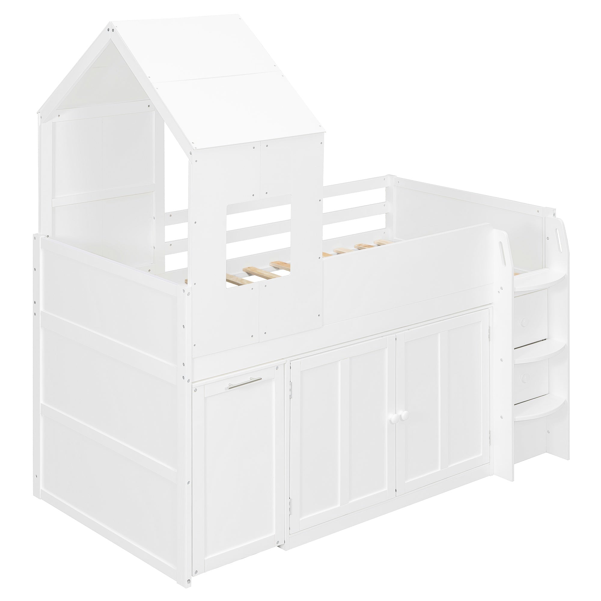 Bellemave® Twin Size Wooden Loft Bed with Desk, Drawers & Cabinets - Bellemave