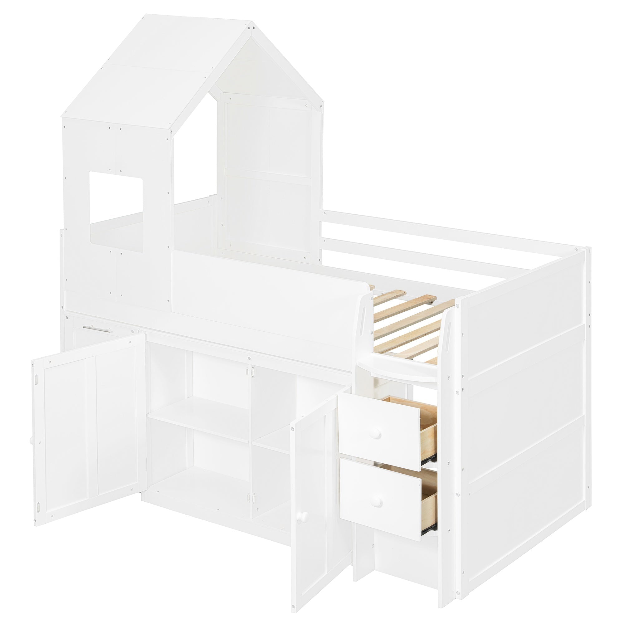 Bellemave® Twin Size Wooden Loft Bed with Desk, Drawers & Cabinets - Bellemave