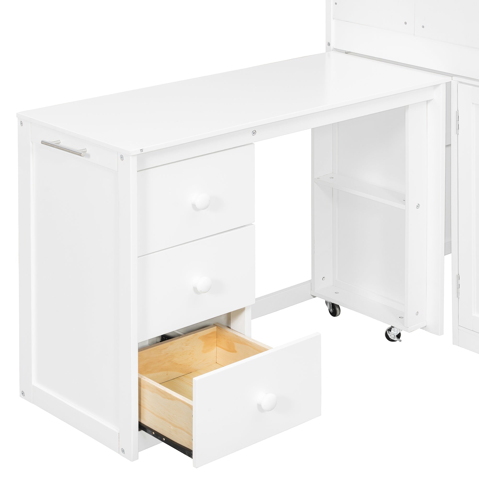 Bellemave® Twin Size Wooden Loft Bed with Desk, Drawers & Cabinets - Bellemave