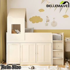 Bellemave® Twin Size Wooden Loft Bed with Desk, Drawers & Cabinets - Bellemave