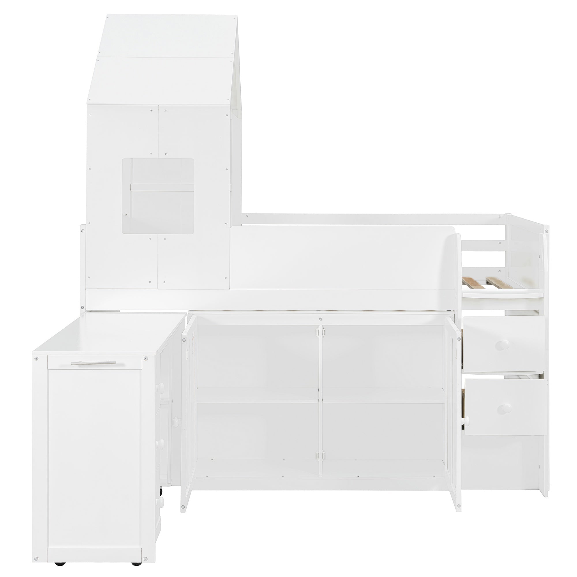 Bellemave® Twin Size Wooden Loft Bed with Desk, Drawers & Cabinets - Bellemave