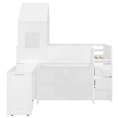 Bellemave® Twin Size Wooden Loft Bed with Desk, Drawers & Cabinets - Bellemave