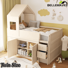 Bellemave® Twin Size Wooden Loft Bed with Desk, Drawers & Cabinets - Bellemave