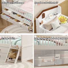 Bellemave® Twin Size Wooden Platform Bed with Storage 4 Drawers,Guardrail Headboard and Ladder - Bellemave