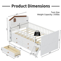 Bellemave® Twin Size Wooden Platform Bed with Storage 4 Drawers,Guardrail Headboard and Ladder - Bellemave