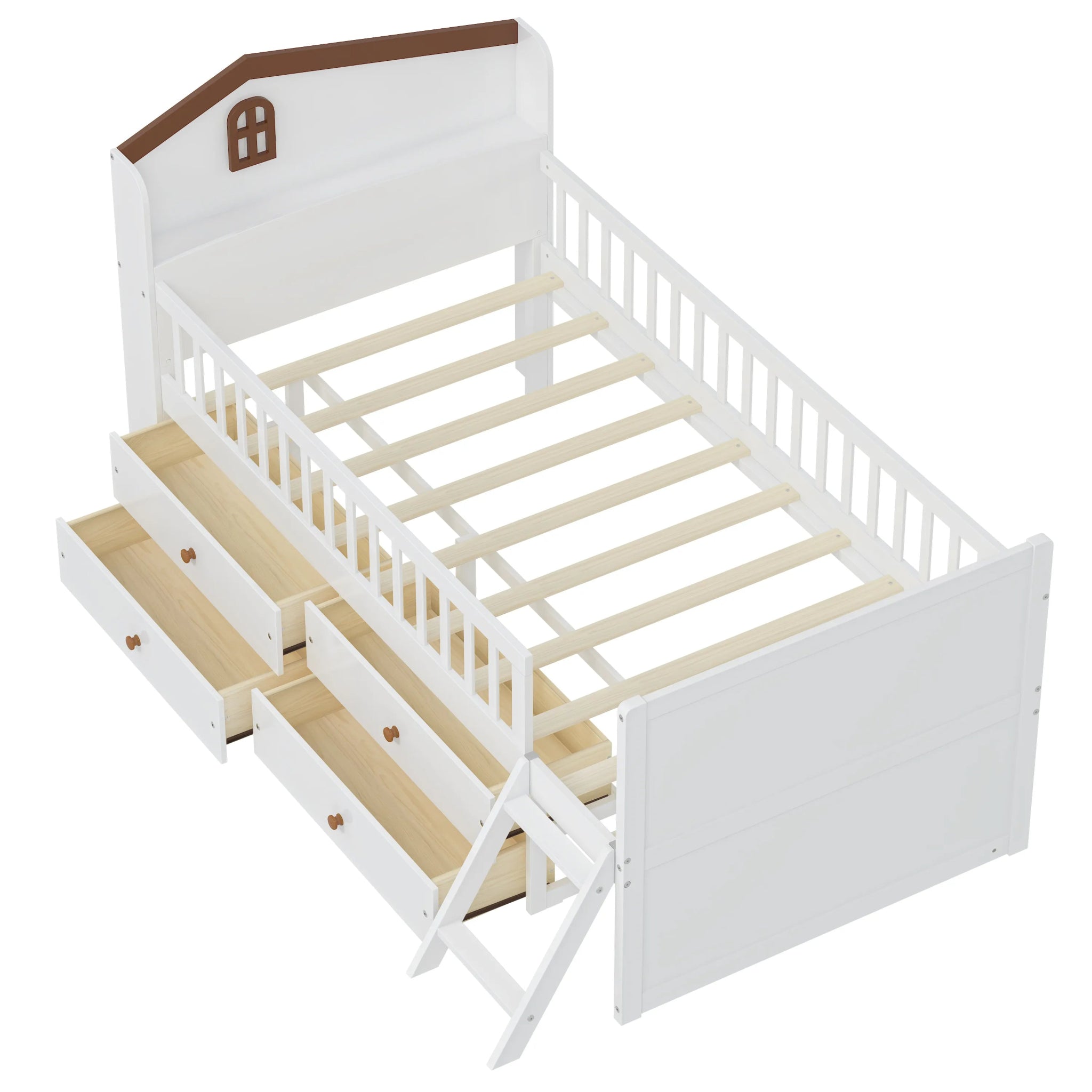 Bellemave® Twin Size Wooden Platform Bed with Storage 4 Drawers,Guardrail Headboard and Ladder - Bellemave