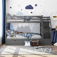 Bellemave® Twin Szie Bunk Bed with Trundle and Storage Stairs - Bellemave