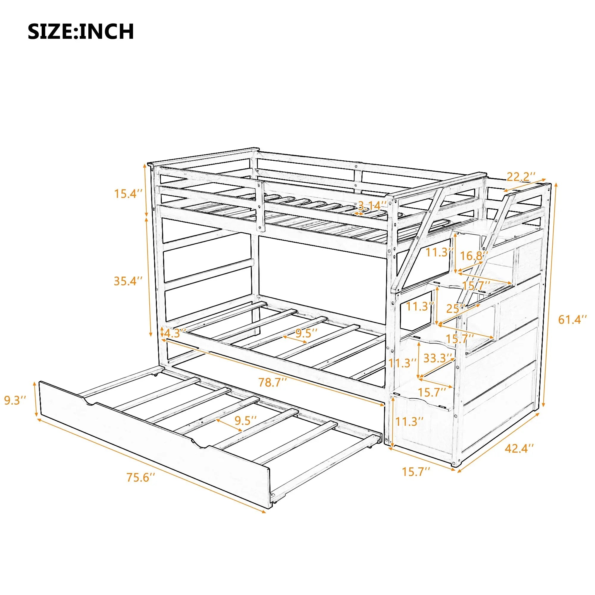 Bellemave® Twin Szie Bunk Bed with Trundle and Storage Stairs - Bellemave