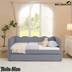 Bellemave® Twin to King Daybed with Trundle & USB Charging, Wave Upholstered Sofa Bed - Bellemave