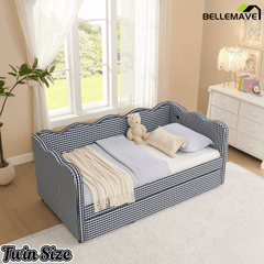 Bellemave® Twin to King Daybed with Trundle & USB Charging, Wave Upholstered Sofa Bed - Bellemave