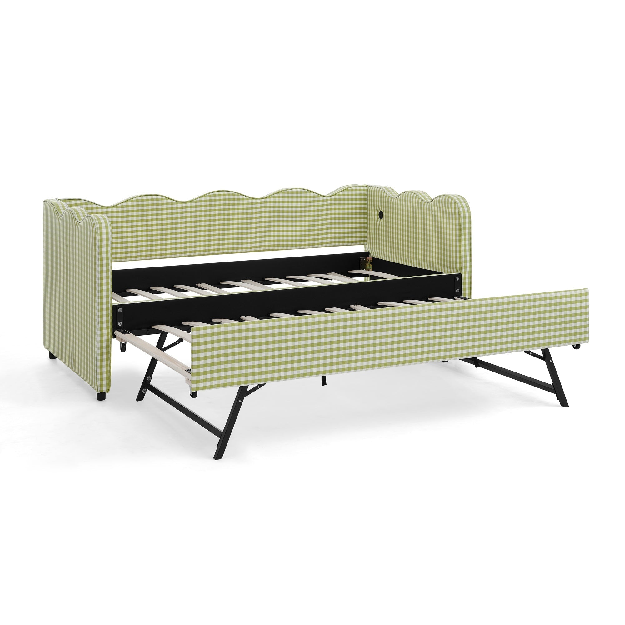 Bellemave® Twin to King Daybed with Trundle & USB Charging, Wave Upholstered Sofa Bed - Bellemave