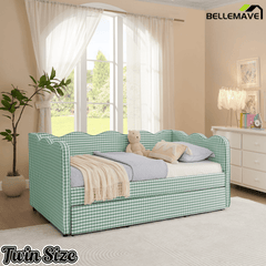 Bellemave® Twin to King Daybed with Trundle & USB Charging, Wave Upholstered Sofa Bed - Bellemave