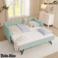 Bellemave® Twin to King Daybed with Trundle & USB Charging, Wave Upholstered Sofa Bed - Bellemave