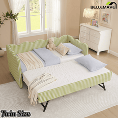 Bellemave® Twin to King Daybed with Trundle & USB Charging, Wave Upholstered Sofa Bed - Bellemave