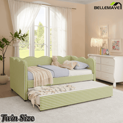 Bellemave® Twin to King Daybed with Trundle & USB Charging, Wave Upholstered Sofa Bed - Bellemave