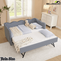 Bellemave® Twin to King Daybed with Trundle & USB Charging, Wave Upholstered Sofa Bed - Bellemave