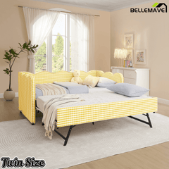 Bellemave® Twin to King Daybed with Trundle & USB Charging, Wave Upholstered Sofa Bed - Bellemave