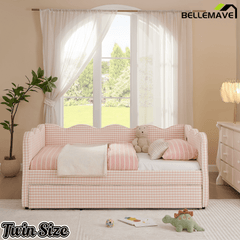 Bellemave® Twin to King Daybed with Trundle & USB Charging, Wave Upholstered Sofa Bed - Bellemave