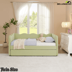 Bellemave® Twin to King Daybed with Trundle & USB Charging, Wave Upholstered Sofa Bed - Bellemave