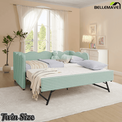 Bellemave® Twin to King Daybed with Trundle & USB Charging, Wave Upholstered Sofa Bed - Bellemave