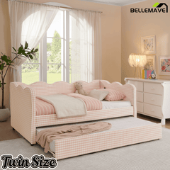 Bellemave® Twin to King Daybed with Trundle & USB Charging, Wave Upholstered Sofa Bed - Bellemave
