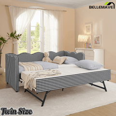 Bellemave® Twin to King Daybed with Trundle & USB Charging, Wave Upholstered Sofa Bed - Bellemave