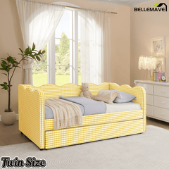 Bellemave® Twin to King Daybed with Trundle & USB Charging, Wave Upholstered Sofa Bed - Bellemave