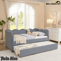 Bellemave® Twin to King Daybed with Trundle & USB Charging, Wave Upholstered Sofa Bed - Bellemave