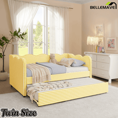 Bellemave® Twin to King Daybed with Trundle & USB Charging, Wave Upholstered Sofa Bed - Bellemave