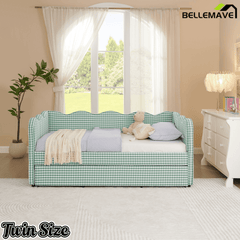 Bellemave® Twin to King Daybed with Trundle & USB Charging, Wave Upholstered Sofa Bed - Bellemave
