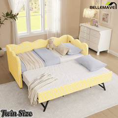 Bellemave® Twin to King Daybed with Trundle & USB Charging, Wave Upholstered Sofa Bed - Bellemave