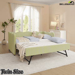 Bellemave® Twin to King Daybed with Trundle & USB Charging, Wave Upholstered Sofa Bed - Bellemave