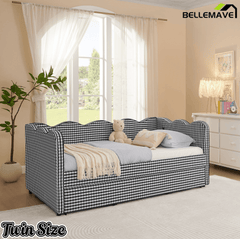 Bellemave® Twin to King Daybed with Trundle & USB Charging, Wave Upholstered Sofa Bed - Bellemave
