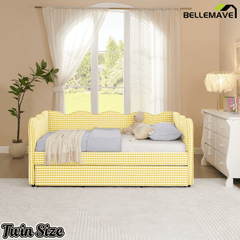 Bellemave® Twin to King Daybed with Trundle & USB Charging, Wave Upholstered Sofa Bed - Bellemave