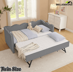 Bellemave® Twin to King Daybed with Trundle & USB Charging, Wave Upholstered Sofa Bed - Bellemave