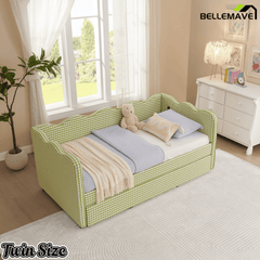 Bellemave® Twin to King Daybed with Trundle & USB Charging, Wave Upholstered Sofa Bed - Bellemave