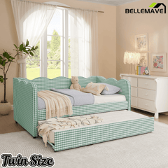 Bellemave® Twin to King Daybed with Trundle & USB Charging, Wave Upholstered Sofa Bed - Bellemave