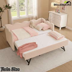 Bellemave® Twin to King Daybed with Trundle & USB Charging, Wave Upholstered Sofa Bed - Bellemave