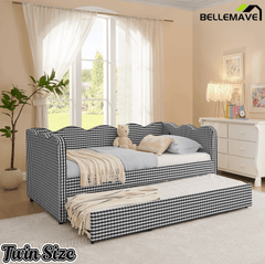 Bellemave® Twin to King Daybed with Trundle & USB Charging, Wave Upholstered Sofa Bed - Bellemave
