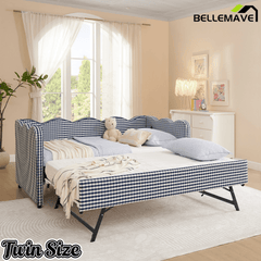 Bellemave® Twin to King Daybed with Trundle & USB Charging, Wave Upholstered Sofa Bed - Bellemave