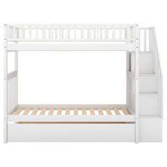 Bellemave® Twin Trundle Bunk Bed for Kids, Bunk Beds with Trundle & Stairs, Twin Over Twin Bunk Bed with Storage - Bellemave