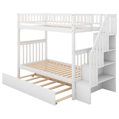 Bellemave® Twin Trundle Bunk Bed for Kids, Bunk Beds with Trundle & Stairs, Twin Over Twin Bunk Bed with Storage - Bellemave