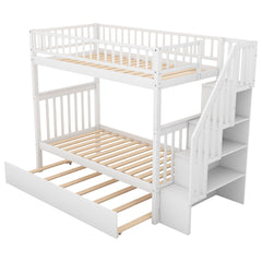 Bellemave® Twin Trundle Bunk Bed for Kids, Bunk Beds with Trundle & Stairs, Twin Over Twin Bunk Bed with Storage - Bellemave