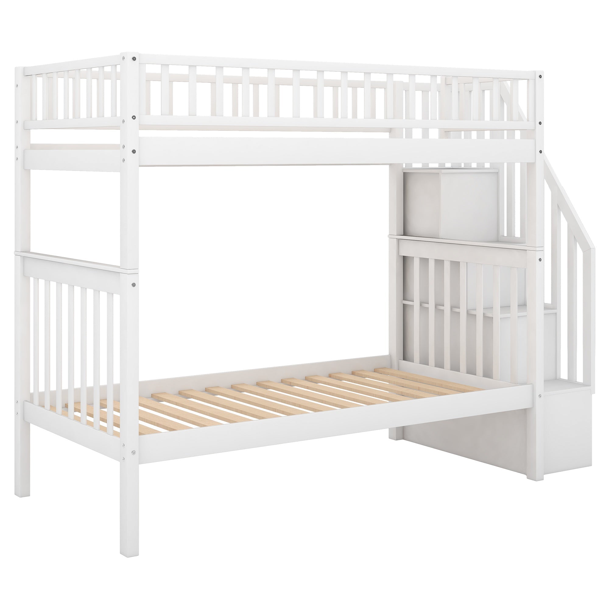 Bellemave® Twin Trundle Bunk Bed for Kids, Bunk Beds with Trundle & Stairs, Twin Over Twin Bunk Bed with Storage - Bellemave