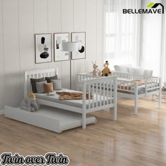 Bellemave® Twin Trundle Bunk Bed for Kids, Bunk Beds with Trundle & Stairs, Twin Over Twin Bunk Bed with Storage - Bellemave